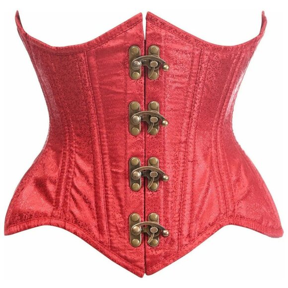 Double Steel Boned Wine Brocade Curvy Underbust Corset